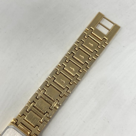 Vtg Jules Jurgensen Diamond Tank Watch Women 19mm Gold Tone New Battery 7.25" - Picture 15 of 16